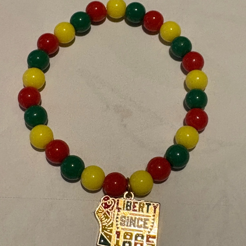 Colorful Juneteenth Beaded Bracelet with Charm